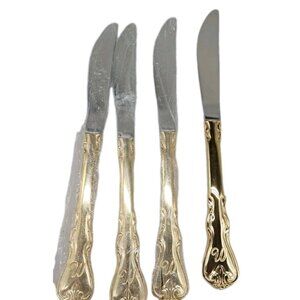 Personally Yours Gold Plated Electroplate 4 Dinner Knives 8.5" Monogram “W”